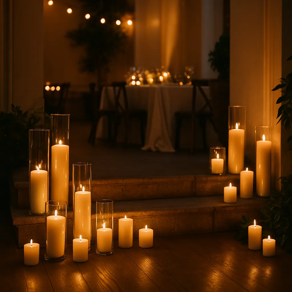 شمع آرایی و نورپردازی لوکس در فضای شام شبانه