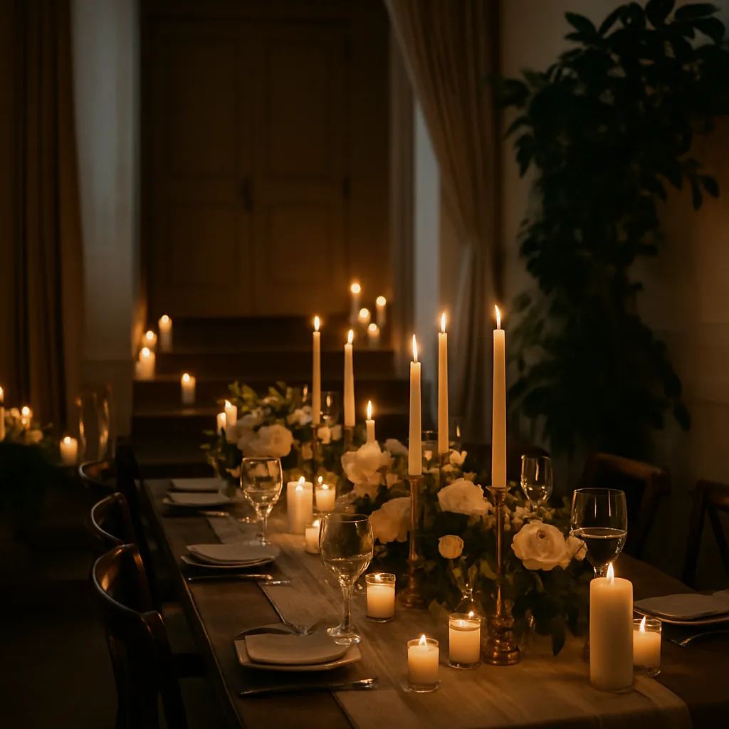 شمع آرایی زیبا در فضای داخلی مراسم